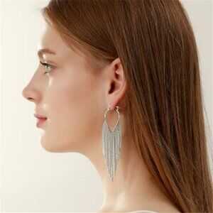 Silver Golden Tassel Earrings Dangling for Women Long Golden Formal